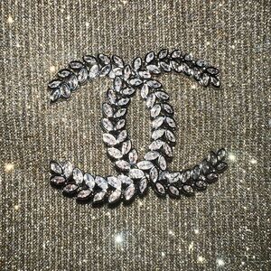 Elegant Stamped Silver and Black Crystal Brooch